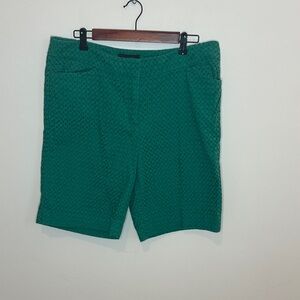 Talbots Green Eyelet Shorts, 100% cotton with 10” inseam, front pockets, Size 12